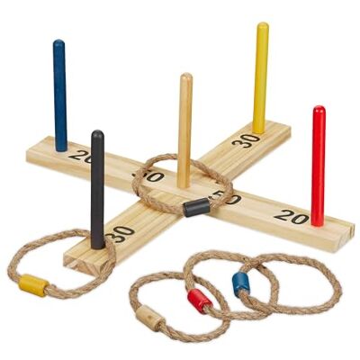 Relaxdays Gioco del Lancio degli Anelli, Wooden Ring Toss Game Bambini e Adulti, in Legno, Esterni e Interni, Colorato Relaxdays Gioco del Lancio degli Anelli, Wooden Ring Toss Game Bambini e Adulti, in Legno, Esterni e Interni, Colorato