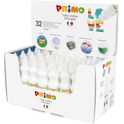 PRIMO Colla Vinilica Bianca con Beccuccio di Precisione per Cartoleria e Lavoretti Creativi, 32 Colle da 80gr Alto Potere Adesivo per Superfici Lisce, Porose e Lucide, Découpage, Materiale Didattico PRIMO Colla Vinilica Bianca con Beccuccio di Precisione per Cartoleria e Lavoretti Creativi, 32 Colle da 80gr Alto Potere Adesivo per Superfici Lisce, Porose e Lucide, Découpage, Materiale Didattico