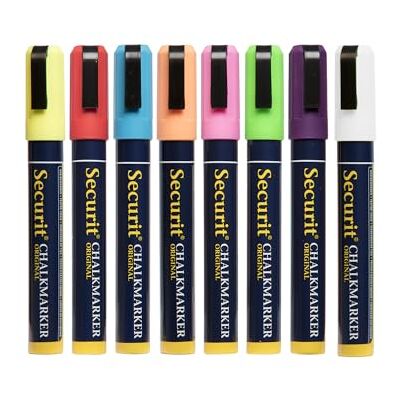 SECURIT Set Da 8 Pennarelli A Gesso Liquido Assorti Per Lavagna, Vetro, Metallo Multiuso Cancellabili Punta Media 2-6mm Gialo, Verde, Rosso, Blu, Rosa, Bianco, Viola, Arancio SECURIT Set Da 8 Pennarelli A Gesso Liquido Assorti Per Lavagna, Vetro, Metallo Multiuso Cancellabili Punta Media 2-6mm Gialo, Verde, Rosso, Blu, Rosa, Bianco, Viola, Arancio