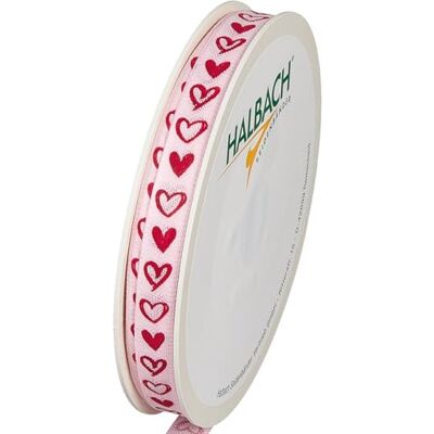 Halbach Seidenbänder Nastro regalo "cuori", larghezza 10 mm, lunghezza 20 m, nastro stampato con motivo a cuore, nastro perfetto per matrimonio o San Valentino, colore: rosa pallido/rosso Halbach Seidenbänder Nastro regalo "cuori", larghezza 10 mm, lunghezza 20 m, nastro stampato con motivo a cuore, nastro perfetto per matrimonio o San Valentino, colore: rosa pallido/rosso