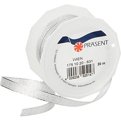 PRÄSENT Wien Nastro in Lurex, 10 mm, 20 m, Colore: Argento PRÄSENT Wien Nastro in Lurex, 10 mm, 20 m, Colore: Argento