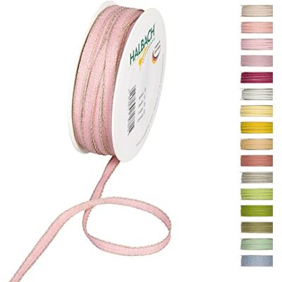 Halbach Seidenbänder Nastro decorativo con bordi in lino, larghezza 7 mm, lunghezza 30 m, nastro regalo per decorare fai da te, nastro decorativo fai da te, colore: rosa/lino Halbach Seidenbänder Nastro decorativo con bordi in lino, larghezza 7 mm, lunghezza 30 m, nastro regalo per decorare fai da te, nastro decorativo fai da te, colore: rosa/lino