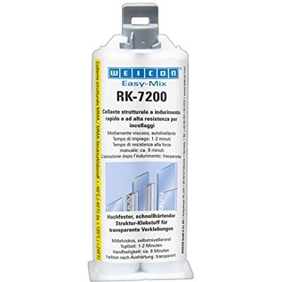 WEICON Easy-Mix RK 7200 50 g Adesivo strutturale acrilico per plastica, vetro e molti altri, trasparente WEICON Easy-Mix RK 7200 50 g Adesivo strutturale acrilico per plastica, vetro e molti altri, trasparente
