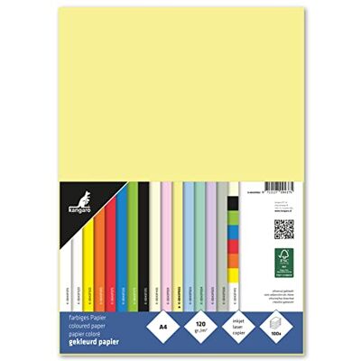 Kangaro Carta colorata giallo pastello DIN A4 – 120 g/m² FSC mix – 100 pezzi – Carta da lettere fai da te Kangaro Carta colorata giallo pastello DIN A4 – 120 g/m² FSC mix – 100 pezzi – Carta da lettere fai da te