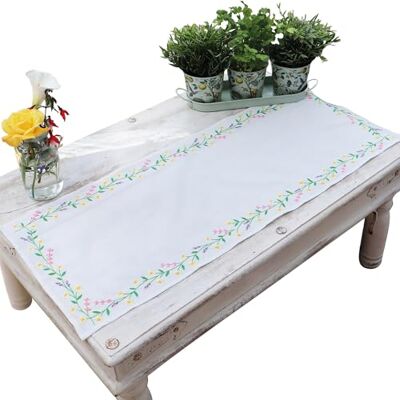 Trimits Kit da ricamo, runner da tavola, include tessuto stampato, fili, ago e istruzioni, 40 x 100 cm, catena a margherite Trimits Kit da ricamo, runner da tavola, include tessuto stampato, fili, ago e istruzioni, 40 x 100 cm, catena a margherite