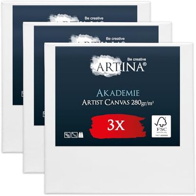 Artina Set da 3 Tela per Dipingere 100% Cotone Telaio in Legno Certificato 30x30cm bianca non si deforma canvas tele piccole per pittura FSC disegno supporti acrilica Akademie Artina Set da 3 Tela per Dipingere 100% Cotone Telaio in Legno Certificato 30x30cm bianca non si deforma canvas tele piccole per pittura FSC disegno supporti acrilica Akademie
