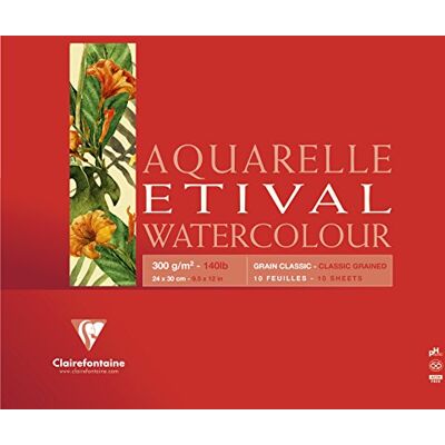 Clairefontaine Blocco incollato su 4 lati carta Etival , 10 fogli, grana classica 24x30 cm 300 g, bianca Clairefontaine Blocco incollato su 4 lati carta Etival , 10 fogli, grana classica 24x30 cm 300 g, bianca