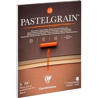 Clairefontaine Blocco collato PastelGrana n°2-12 fogli di carta speciale per pastelli secchi 24x30 cm 360g Assorti teintes naturelles divisori di carta Cristal Clairefontaine Blocco collato PastelGrana n°2-12 fogli di carta speciale per pastelli secchi 24x30 cm 360g Assorti teintes naturelles divisori di carta Cristal