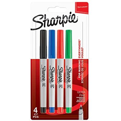 Sharpie Pennarelli indelebili punta ultra fine colori classici assortiti confezione da 4 Sharpie Pennarelli indelebili punta ultra fine colori classici assortiti confezione da 4