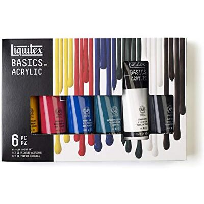 Liquitex Basics Pittura acrilica, Pigmenti per artisti monopigmentati, Resistente alla luce, durevole nel tempo, Finitura satinata, Set di colori 6 Tubi da 118 ml Liquitex Basics Pittura acrilica, Pigmenti per artisti monopigmentati, Resistente alla luce, durevole nel tempo, Finitura satinata, Set di colori 6 Tubi da 118 ml