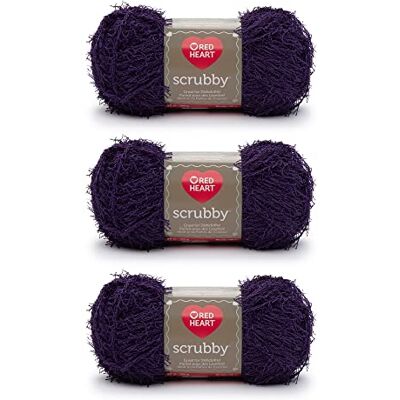 Red Heart Scrubby Grape Yarn – Confezione da 3 gomitoli da 100 g – poliestere – 4 medi (pettinato) – 92 metri – per lavori a maglia, uncinetto e artigianato Red Heart Scrubby Grape Yarn – Confezione da 3 gomitoli da 100 g – poliestere – 4 medi (pettinato) – 92 metri – per lavori a maglia, uncinetto e artigianato