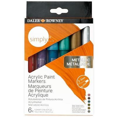 Daler Rowney Simply, Pennarelli per pittura acrilica, confezione da 6 colori assortiti Daler Rowney Simply, Pennarelli per pittura acrilica, confezione da 6 colori assortiti