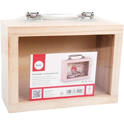 Rayher Valigia legno con finestra, FSC MixCred, naturale, 18x8x13cm, incl. impugnatura argento Rayher Valigia legno con finestra, FSC MixCred, naturale, 18x8x13cm, incl. impugnatura argento