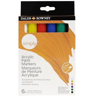 Daler Rowney Simply Set di 6 pennarelli acrilici assortiti, multi-superficie, a base d'acqua, punta da 2-3 mm, ideali per artisti e hobbisti principianti Daler Rowney Simply Set di 6 pennarelli acrilici assortiti, multi-superficie, a base d'acqua, punta da 2-3 mm, ideali per artisti e hobbisti principianti
