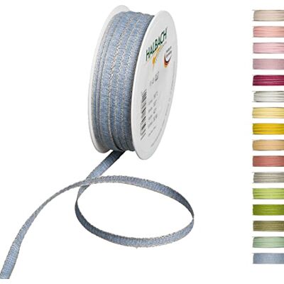 Halbach Seidenbänder Nastro decorativo con bordi in lino, larghezza 7 mm, lunghezza 30 m, nastro regalo per decorare fai da te, nastro decorativo fai da te, colore: blu scuro/lino Halbach Seidenbänder Nastro decorativo con bordi in lino, larghezza 7 mm, lunghezza 30 m, nastro regalo per decorare fai da te, nastro decorativo fai da te, colore: blu scuro/lino