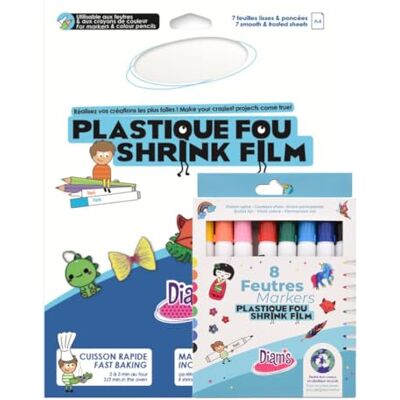 Diam's Kit per plastica Fou 7 fogli termoretraibili trasparenti abrasivi A4, 8 pennarelli colorati, 8 accessori in omaggio Diam's Kit per plastica Fou 7 fogli termoretraibili trasparenti abrasivi A4, 8 pennarelli colorati, 8 accessori in omaggio