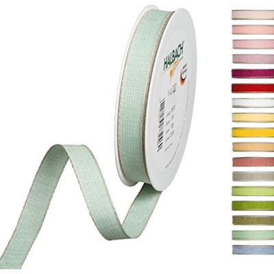 Halbach Seidenbänder Nastro decorativo con bordi in lino, larghezza: 15 mm, lunghezza 20 m, nastro per regali, decorazione fai da te, colore: menta/lino Halbach Seidenbänder Nastro decorativo con bordi in lino, larghezza: 15 mm, lunghezza 20 m, nastro per regali, decorazione fai da te, colore: menta/lino