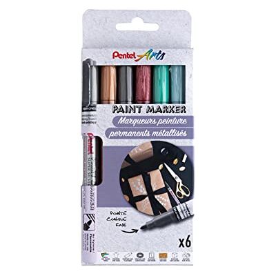 Pentel Arts Paint Marker MSP10, confezione da 6 pennarelli per pittura permanente, punta fine, bronzo/rosso metallizzato/verde metallizzato/blu cielo metallizzato/nero metallizzato/argento Pentel Arts Paint Marker MSP10, confezione da 6 pennarelli per pittura permanente, punta fine, bronzo/rosso metallizzato/verde metallizzato/blu cielo metallizzato/nero metallizzato/argento