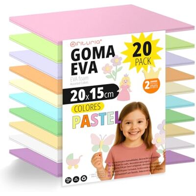 OFITURIA Confezione da 20 fogli di gomma EVA colori pastello, formato 20x15 cm, 10 colori assortiti, per uso scolastico o professionale, gomma EVA (Assortimento pastello) OFITURIA Confezione da 20 fogli di gomma EVA colori pastello, formato 20x15 cm, 10 colori assortiti, per uso scolastico o professionale, gomma EVA (Assortimento pastello)