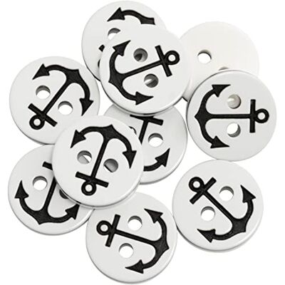 Aerzetix C65672 Set di 10 Bottoni per cucire motivo "ancora marino" 12.5x2.9mm con 2 fori 20L L20 colore: bianco/nero plastica apertura 1.8mm hobby creativo merceria cucito abbigliamento Aerzetix C65672 Set di 10 Bottoni per cucire motivo "ancora marino" 12.5x2.9mm con 2 fori 20L L20 colore: bianco/nero plastica apertura 1.8mm hobby creativo merceria cucito abbigliamento