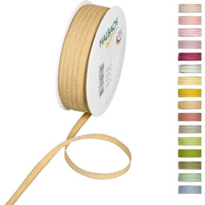 Halbach Seidenbänder Nastro decorativo con bordi in lino, larghezza 7 mm, lunghezza 30 m, nastro regalo per decorare fai da te, nastro decorativo fai da te, colore: giallo miele/lino Halbach Seidenbänder Nastro decorativo con bordi in lino, larghezza 7 mm, lunghezza 30 m, nastro regalo per decorare fai da te, nastro decorativo fai da te, colore: giallo miele/lino