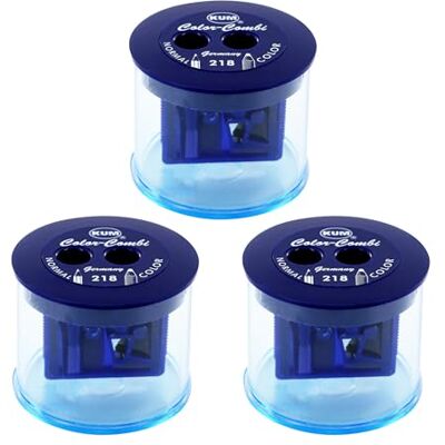 KUM Temperamatite con contenitore Color Combi 218T, blu, confezione da 3 Temperamatite a doppio contenitore per matite rotonde e appuntite, ideale per la scuola, l’ufficio e la casa KUM Temperamatite con contenitore Color Combi 218T, blu, confezione da 3 Temperamatite a doppio contenitore per matite rotonde e appuntite, ideale per la scuola, l’ufficio e la casa