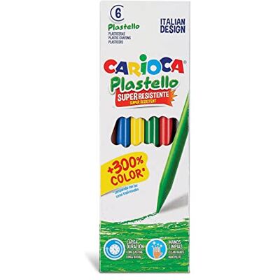 CARIOCA Plastello, Pastelli a Cera Lavabili per Bambini, Resistenti, Colori Assortiti e Brillanti, Facili da Temperare, 6 Pezzi CARIOCA Plastello, Pastelli a Cera Lavabili per Bambini, Resistenti, Colori Assortiti e Brillanti, Facili da Temperare, 6 Pezzi