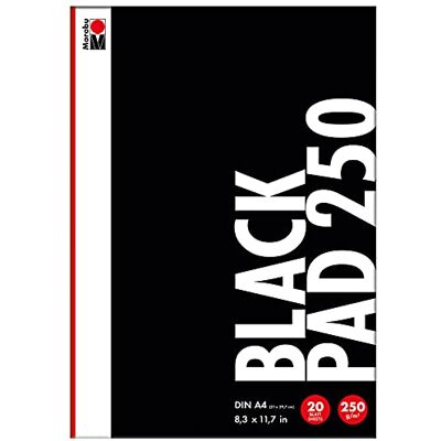 Marabu Black Pad 250, carta speciale nera opaca, 250 g/mq, 20 fogli, DIN A4, senza acidi, biodegradabile e riciclabile, ideale per realizzare pennarelli acrilici, pennarelli e Marabu Black Pad 250, carta speciale nera opaca, 250 g/mq, 20 fogli, DIN A4, senza acidi, biodegradabile e riciclabile, ideale per realizzare pennarelli acrilici, pennarelli e