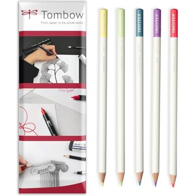 Tombow Irojiten Matite colorate a base di cera, matite colorate per artisti, tonalità pastello, confezione da 5, in confezione regalo Tombow Irojiten Matite colorate a base di cera, matite colorate per artisti, tonalità pastello, confezione da 5, in confezione regalo