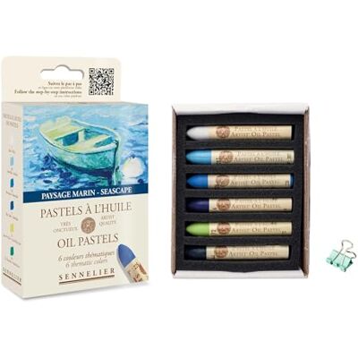 Sennelier Pastelli ad olio 6 colori. Set paesaggio marino-seascape e mini pinza Sennelier Pastelli ad olio 6 colori. Set paesaggio marino-seascape e mini pinza
