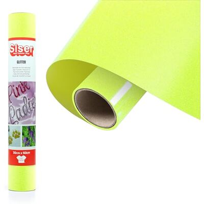 SISER ® Glitter Neon Yellow, 30cm x 0,5mt, Vinile Termotrasferibile Termoadesivo Glitterato per la Personalizzazione dei Tessuti, Abbigliamento e Accessori, Hobby Creativi, Facile da Tagliare SISER ® Glitter Neon Yellow, 30cm x 0,5mt, Vinile Termotrasferibile Termoadesivo Glitterato per la Personalizzazione dei Tessuti, Abbigliamento e Accessori, Hobby Creativi, Facile da Tagliare