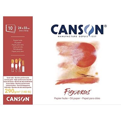 Canson Figueras , Blocco da Disegno per Colori a Olio e Acrilico 10 Fogli, 290 g, Grana in Tela di Lino, Bianco Naturale 33 x 24 cm Collato Lato Corto Canson Figueras , Blocco da Disegno per Colori a Olio e Acrilico 10 Fogli, 290 g, Grana in Tela di Lino, Bianco Naturale 33 x 24 cm Collato Lato Corto
