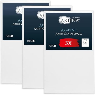 Artina Set da 3 Tela per Dipingere 100% Cotone Telaio in Legno Certificato 60x100cm bianca non si deforma Canvas tele per pittura grandi FSC cunei bianche artisti acrilico Akademie Artina Set da 3 Tela per Dipingere 100% Cotone Telaio in Legno Certificato 60x100cm bianca non si deforma Canvas tele per pittura grandi FSC cunei bianche artisti acrilico Akademie