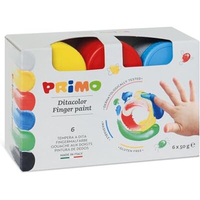 PRIMO Tempere Lavabili per Bambini +2 Anni Prima Infanzia, Tempere per Dipingere a Dita 50g 6 Colori per Carta e Vetro PRIMO Tempere Lavabili per Bambini +2 Anni Prima Infanzia, Tempere per Dipingere a Dita 50g 6 Colori per Carta e Vetro
