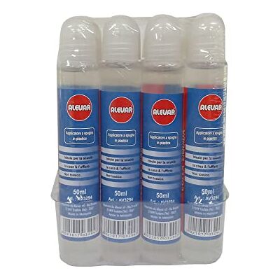 Alevar Colla Liquida Trasparente 50 ml con Applicatore a Spugna in Plastica, Confezione da 12 Pezzi Alevar Colla Liquida Trasparente 50 ml con Applicatore a Spugna in Plastica, Confezione da 12 Pezzi