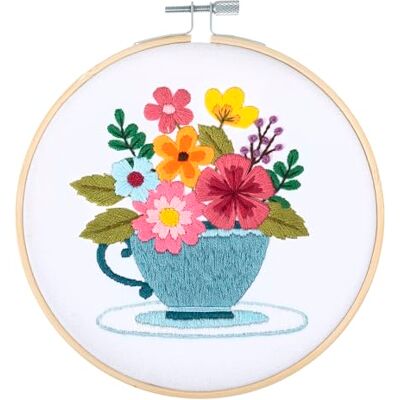 Trimits Kit di telai da ricamo, 15 cm, per principianti, include fili in bambù, panno di supporto per ago e istruzioni, motivo floreale primaverile Trimits Kit di telai da ricamo, 15 cm, per principianti, include fili in bambù, panno di supporto per ago e istruzioni, motivo floreale primaverile