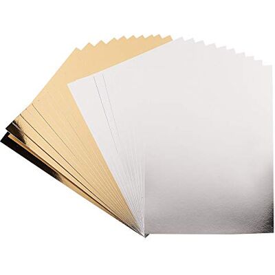 ideen mit herz Cartoncino a specchio, carta metallica, carta metallizzata per artigianato, 20 fogli, formato DIN A4, 200 g/m², autoadesivo, colore argento e oro chiaro ideen mit herz Cartoncino a specchio, carta metallica, carta metallizzata per artigianato, 20 fogli, formato DIN A4, 200 g/m², autoadesivo, colore argento e oro chiaro