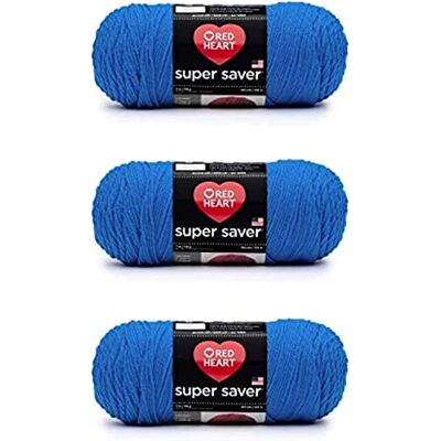 Red Heart Filato Super Saver, blu, confezione da 3 gomitoli da 198 g, acrilico, medio 4 (pettinato), 300 metri, per maglia/uncinetto Red Heart Filato Super Saver, blu, confezione da 3 gomitoli da 198 g, acrilico, medio 4 (pettinato), 300 metri, per maglia/uncinetto