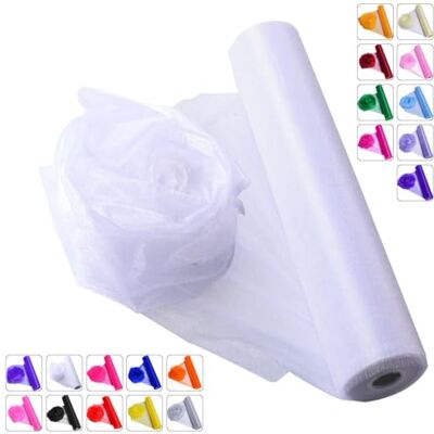 ICOSHOW Tessuto in organza di cristallo – 40,6 cm x 50 m – Tessuto trasparente per decorazione di feste nuziali e docce – Rotolo di nastro a rete (bianco) ICOSHOW Tessuto in organza di cristallo – 40,6 cm x 50 m – Tessuto trasparente per decorazione di feste nuziali e docce – Rotolo di nastro a rete (bianco)