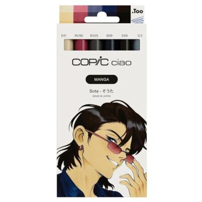 Copic Ciao MANGA Set di pennarelli Sota con 5 vivaci tonalità di rosso e viola coperto con 1 multilinino da 0,3 mm in blu, Twin Marker con una punta media e una spazzola Copic Ciao MANGA Set di pennarelli Sota con 5 vivaci tonalità di rosso e viola coperto con 1 multilinino da 0,3 mm in blu, Twin Marker con una punta media e una spazzola