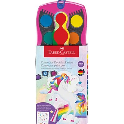 Faber-Castell 125002 Scatola di acquerelli Connector Unicorn Edition con 12 colori, compreso il tubetto di glitter arcobaleno Faber-Castell 125002 Scatola di acquerelli Connector Unicorn Edition con 12 colori, compreso il tubetto di glitter arcobaleno