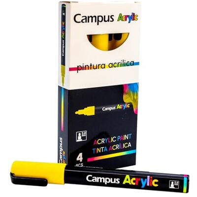 Campus Pennarelli acrilici, confezione di pennarelli a punta rotonda da 2 mm, pennarelli a colori non permanenti a base d'acqua, pennarelli acrilici a vernice opaca e asciugatura rapida (giallo) Campus Pennarelli acrilici, confezione di pennarelli a punta rotonda da 2 mm, pennarelli a colori non permanenti a base d'acqua, pennarelli acrilici a vernice opaca e asciugatura rapida (giallo)