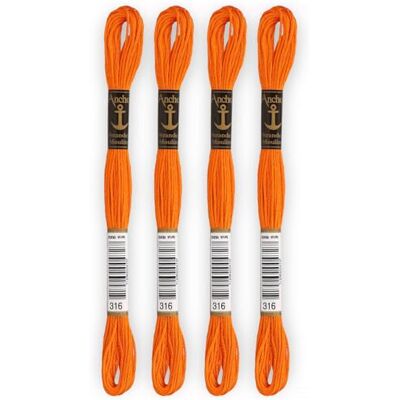 Anchor Set di 4 matasse in cotone mulinato 8 m 100% cotone arancione 00316 Anchor Set di 4 matasse in cotone mulinato 8 m 100% cotone arancione 00316