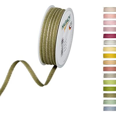 Halbach Seidenbänder Nastro decorativo con bordi in lino, larghezza 7 mm, lunghezza 30 m, nastro regalo per decorare fai da te, nastro decorativo fai da te, colore: verde oliva/lino Halbach Seidenbänder Nastro decorativo con bordi in lino, larghezza 7 mm, lunghezza 30 m, nastro regalo per decorare fai da te, nastro decorativo fai da te, colore: verde oliva/lino