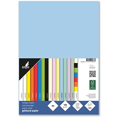 Kangaro Carta colorata blu pastello DIN A4 – 120 g/m² FSC mix – 100 pezzi – Carta da lettere fai da te Kangaro Carta colorata blu pastello DIN A4 – 120 g/m² FSC mix – 100 pezzi – Carta da lettere fai da te