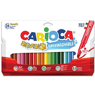 CARIOCA 42763 Bravo Confezione 24 Pennarelli, Punta Maxi, 6 mm CARIOCA 42763 Bravo Confezione 24 Pennarelli, Punta Maxi, 6 mm