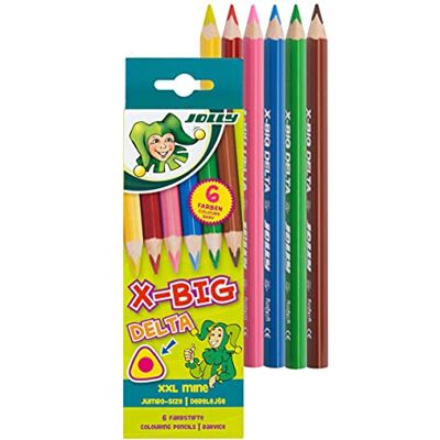 JOLLY X-BIG Pastelli colorati Delta, 6 matite colorate extra spesse, Estremamente infrangibili e durevoli, atossiche, 6 pezzi in scatola di cartone JOLLY X-BIG Pastelli colorati Delta, 6 matite colorate extra spesse, Estremamente infrangibili e durevoli, atossiche, 6 pezzi in scatola di cartone