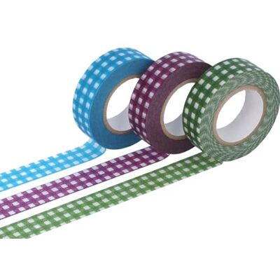 Classiky Set 3 nastri adesivi masking tape washi gingham colori assortiti 15 mm x 15 m. Classiky Set 3 nastri adesivi masking tape washi gingham colori assortiti 15 mm x 15 m.