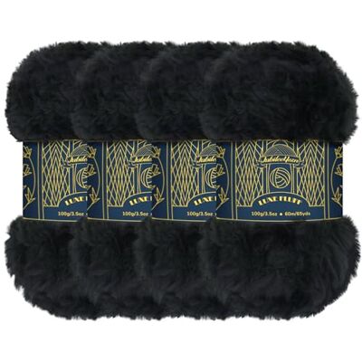 BambooMN JubileeYarn Luxe Fluff Gomitolo di lana sintetica di poliestere, 100 g, 4 matasse, colore: nero BambooMN JubileeYarn Luxe Fluff Gomitolo di lana sintetica di poliestere, 100 g, 4 matasse, colore: nero