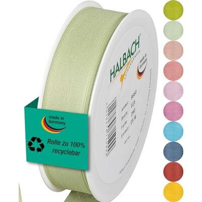 Halbach Seidenbänder Nastro per regali, larghezza 25 mm, lunghezza 25 m, prodotto in Germania, nastri regalo in diversi colori e larghezze, perfetto per confezionare e decorare, colore: verde pallido Halbach Seidenbänder Nastro per regali, larghezza 25 mm, lunghezza 25 m, prodotto in Germania, nastri regalo in diversi colori e larghezze, perfetto per confezionare e decorare, colore: verde pallido